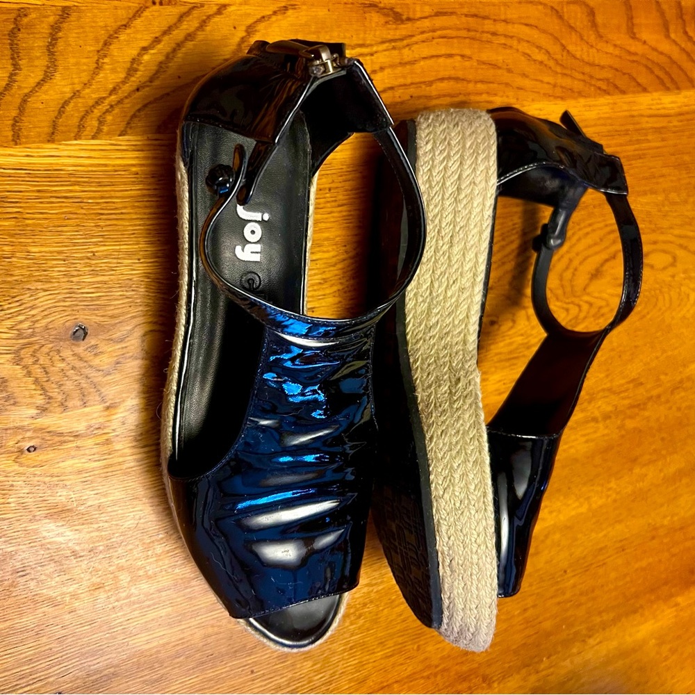 Vintage Joy Chen Leather Espadrille Platform Shoes, Size 8.5